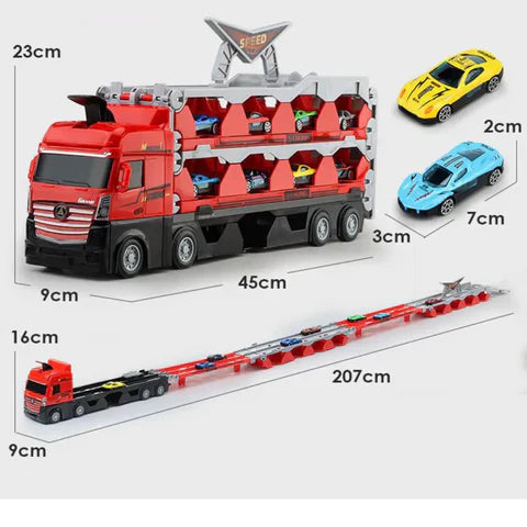 TurboTruck | Racerbana med startfunktion - Multifunktionell leksakslastbil