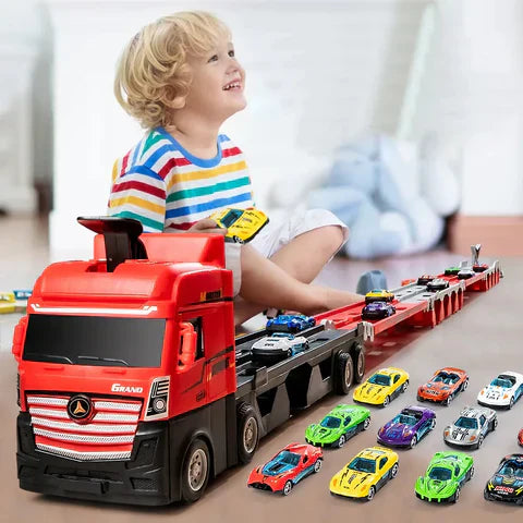 TurboTruck | Racerbana med startfunktion - Multifunktionell leksakslastbil
