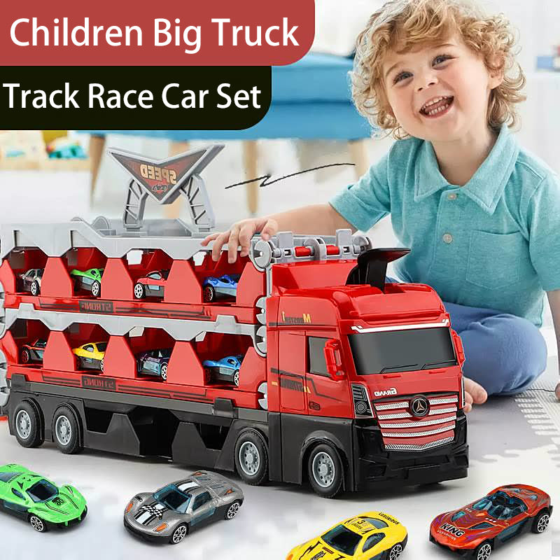 TurboTruck | Racerbana med startfunktion - Multifunktionell leksakslastbil