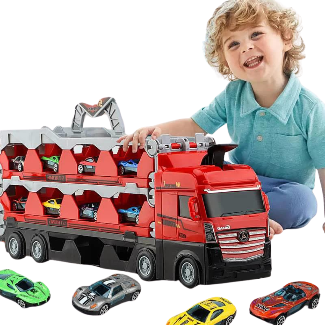 TurboTruck | Racerbana med startfunktion - Multifunktionell leksakslastbil