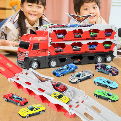 TurboTruck | Racerbana med startfunktion - Multifunktionell leksakslastbil